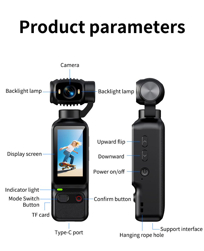 LK032 All Scene Applicable Handheld Pocket Action Camera 4K HD with Rotatable Lens Front Fill Light for Selfie Cycling Camping