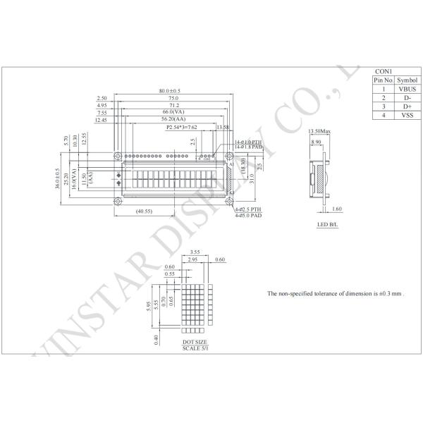 16*2 character USB interface FSTN STN LCD Module Winstar replace industrial use