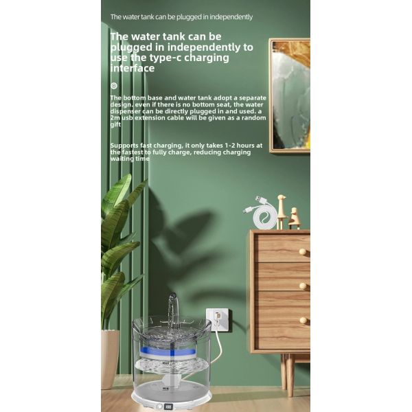 Automatic Cat Water Dispenser Wireless Charging Rechargeable Intelligent Induction Live Water Filtration Unplugged Solid