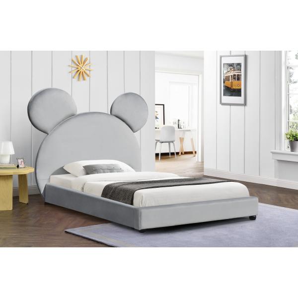 Bear Shape Upholstered Platform Children Bed Frame Light Grey Velvet