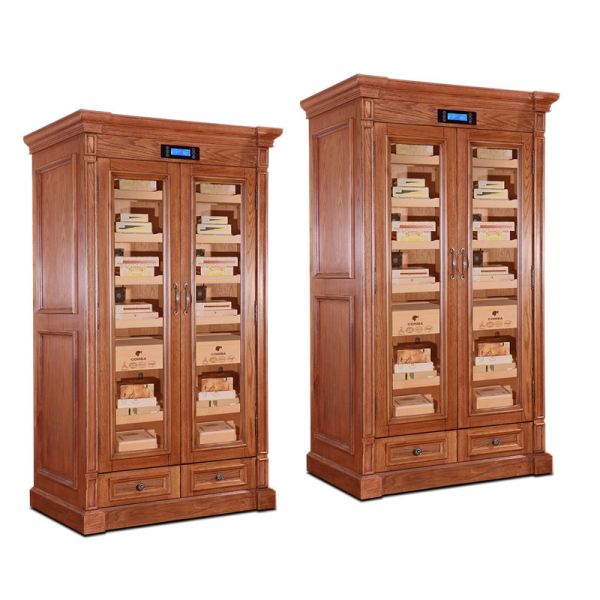 Solid Wood Dual-Door Cigar Cooler Humidifier Cabinet With Secure Locking Solid Wood Dual-Door Cigar Cooler Humidifier Cabinet With Secure Locking