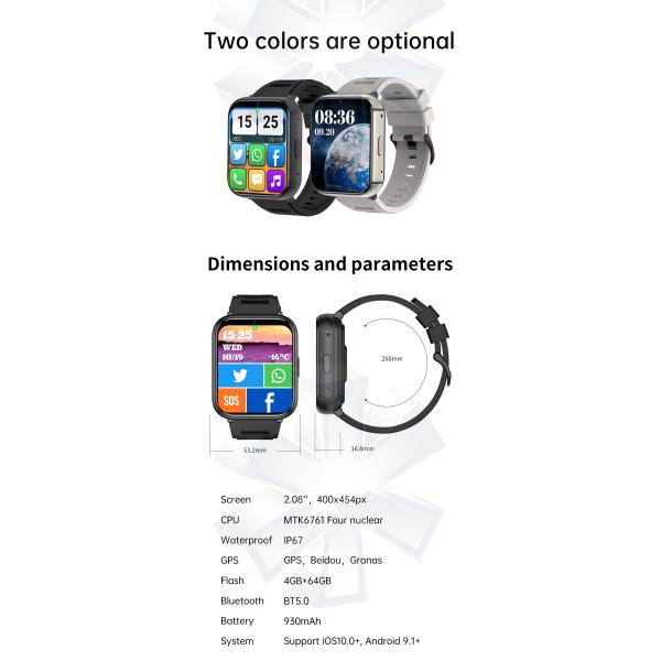 Android 9.0 Smart Watch GPS Tracker With 1.99'' Full Round Screen GPS Navigation And WIFI