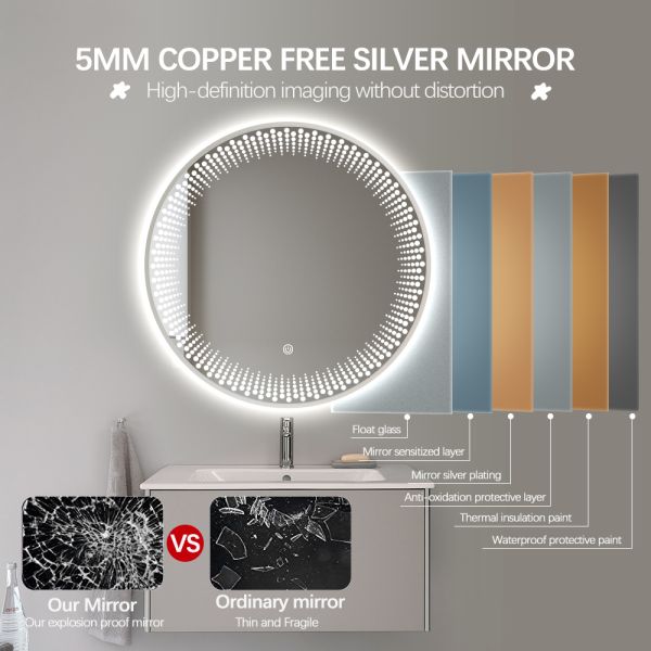 Commercial Round LED Backlit Mirror Customized Irregular Hotel Vanity Mirror