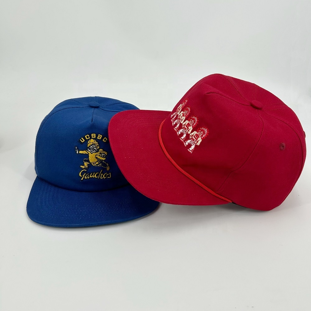 Embroidery Cotton 5 Panel Snapback Caps Custom Logo Flat Bill Unstructured Adjustable