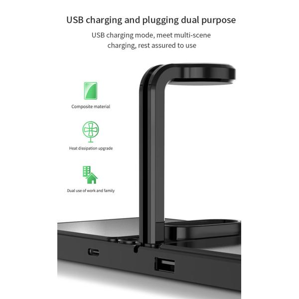 6in1 Multi Function Pen Holder Wireless Charger Fast Charging For Apple