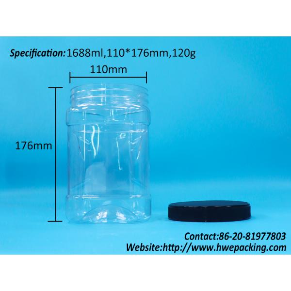 Transparent Dried Fruit And Nuts Square Shape PET Plastic Grip Jars Black Flat Lids