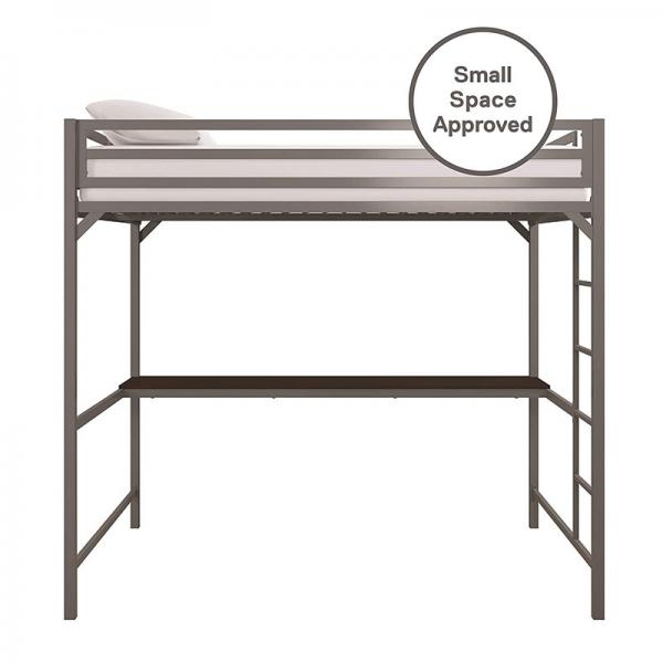 Buy Gray Single Person Metal Frame Loft Bed With Study Desk Book Shelf at wholesale prices