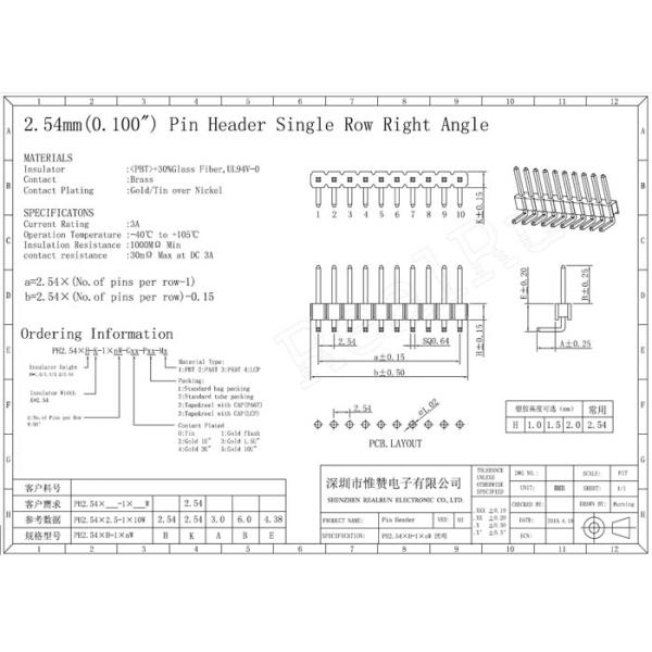 Oxidation Resistance Right Angle Pin Header PA6T H2.5mm Single Row