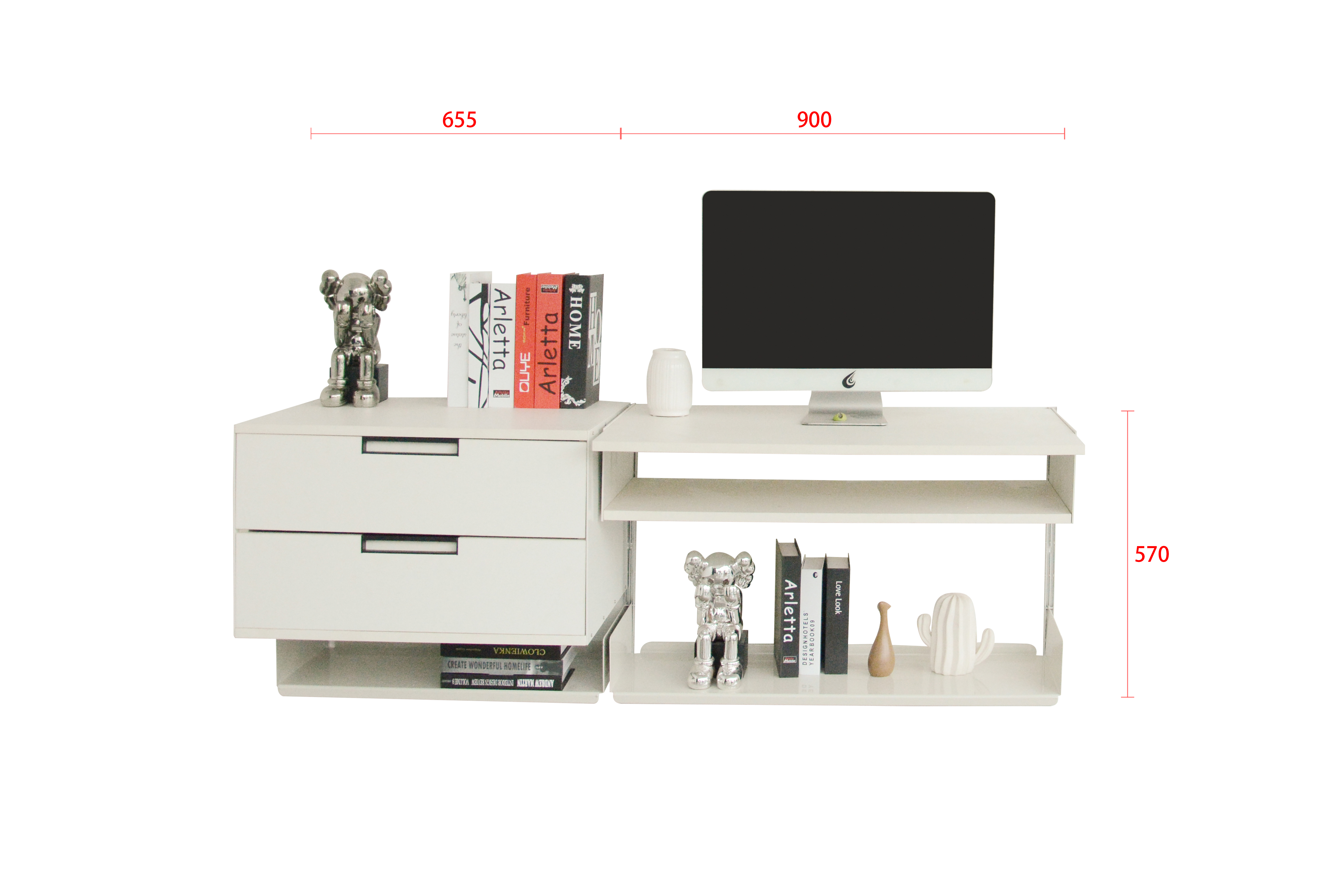 White Modular Wall Shelving System Adjustable Track Mounted Floating Shelves with Drawer