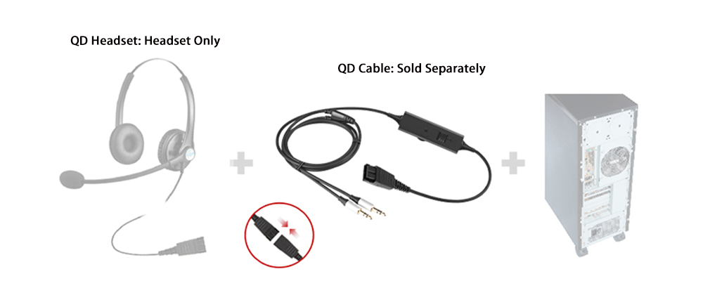 QD Quick Disconnect to 3.5mm Dual Plug Headset Cable for PC Computer, Call Center Audio Adapter Cord