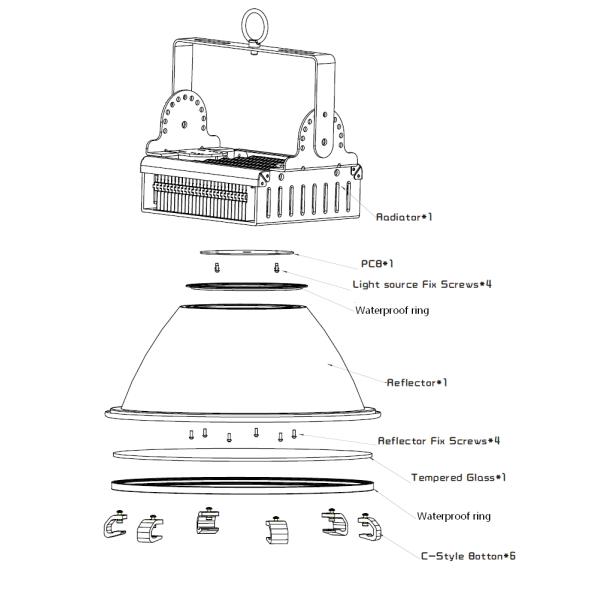 High Brightness Black IP65 Led Highbay Lighting 25D Beam Angle