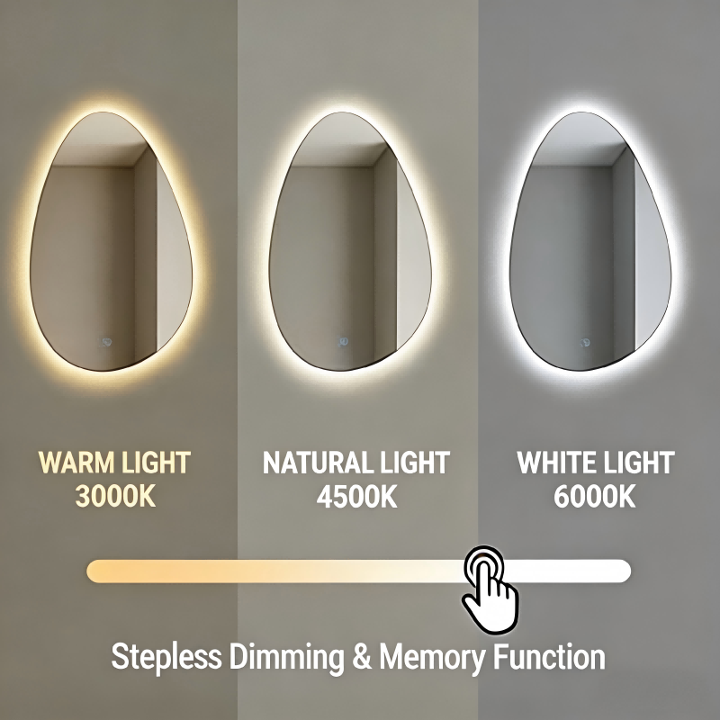 Irregular Shape LED Mirror Artistic Water Drop Vanity Mirror with Dimmable Lights & Anti-Fog Function for Bathroom Living Room