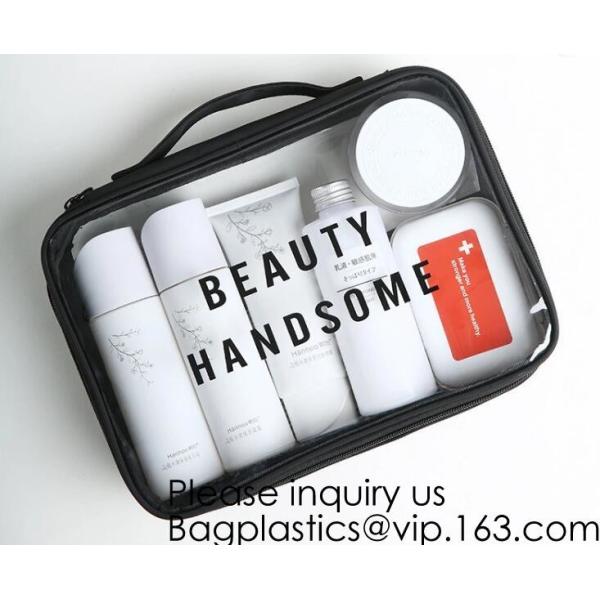Compact Multi-purpose Handbag-style Transparent Glitter Cosmetic Pouch with Zipper Pocket on the Back, bagease, bagplast