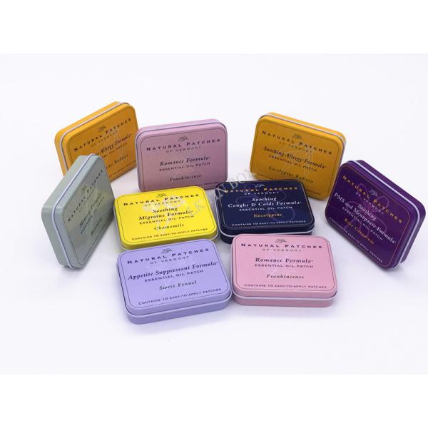 Small Printed Rectangular Tin Box For Cards And Mint Candy Storage With Window Hinge