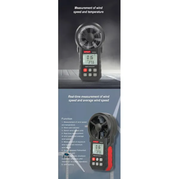 Wt87A Digital Anemometer display close-up