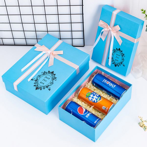 Rectangular Blue Gift Box With Top And Bottom Lid And Bow Perfect For Gift Wrapping