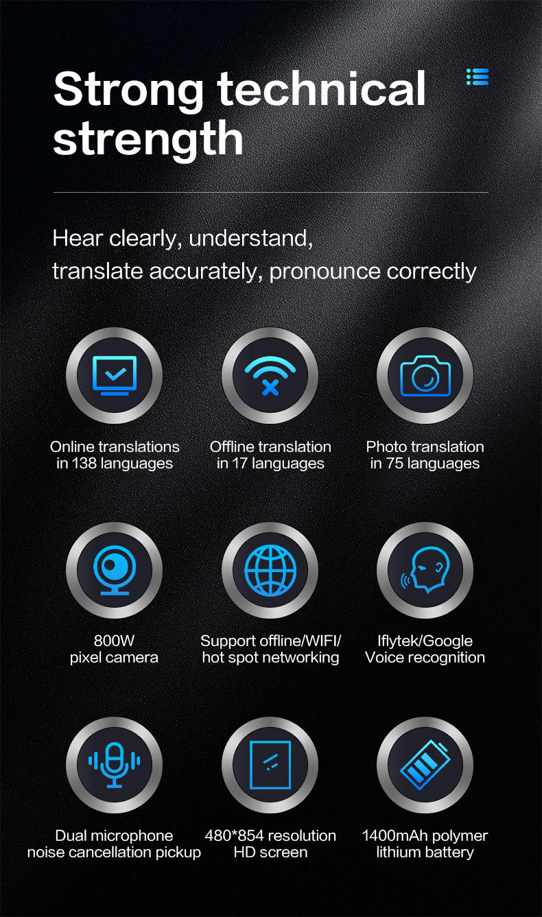 Offline 160 Multi Language Translator AI Translator Device 16G Large Storage