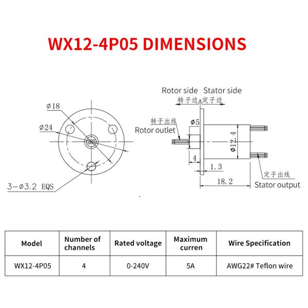 4 Way 5A Small Current Rotating Conductive Slip Ring With Compact Structure