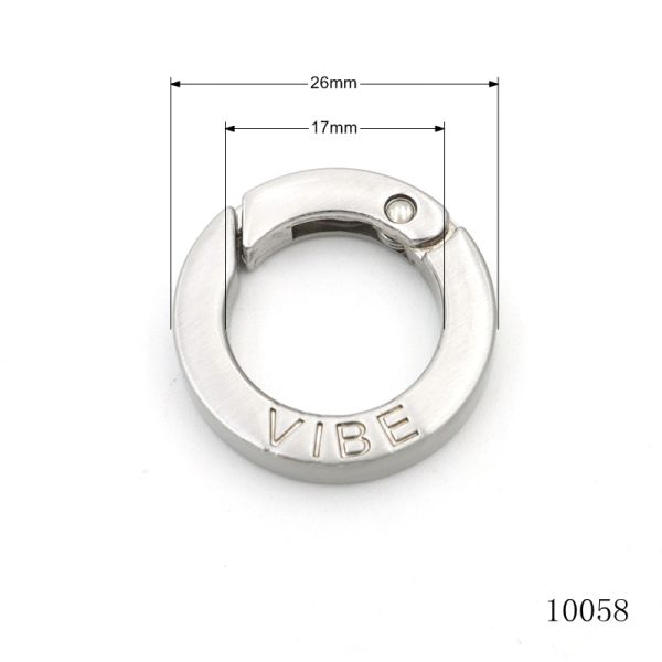 17mm Logo Engraved Round Spring Clasp Spring Openable Flat O Ring Carabiner for Kaychain