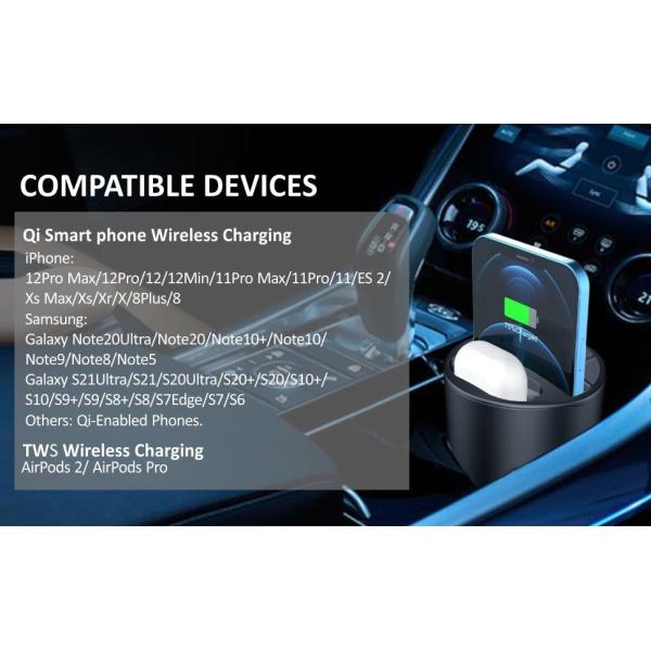 Cup Car Wireless Charger With Convenient Wireless Charging & Cable Charging