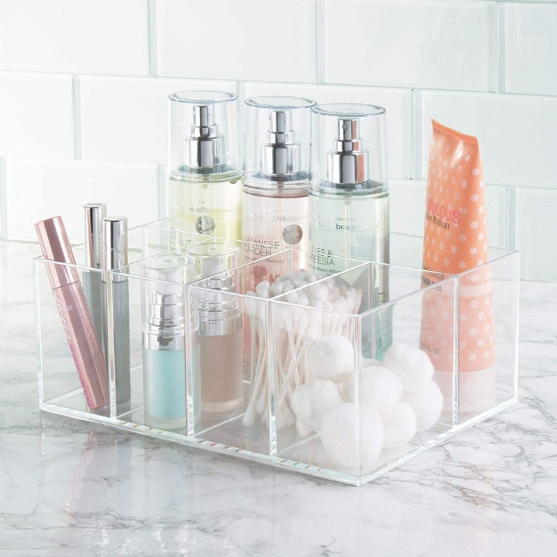 Custom Clear Acrylic Makeup Organizer Box Rectangle Divided Storage Container for Cosmetics Multifunctional Design