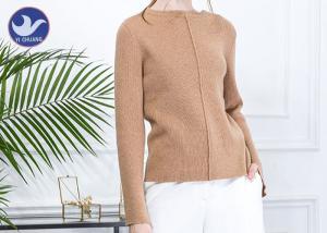 Quality Mock Neck Rib Ladies Wool Jumpers Long Sleeves Slit Cuff Sweater Anti - Shrink for sale