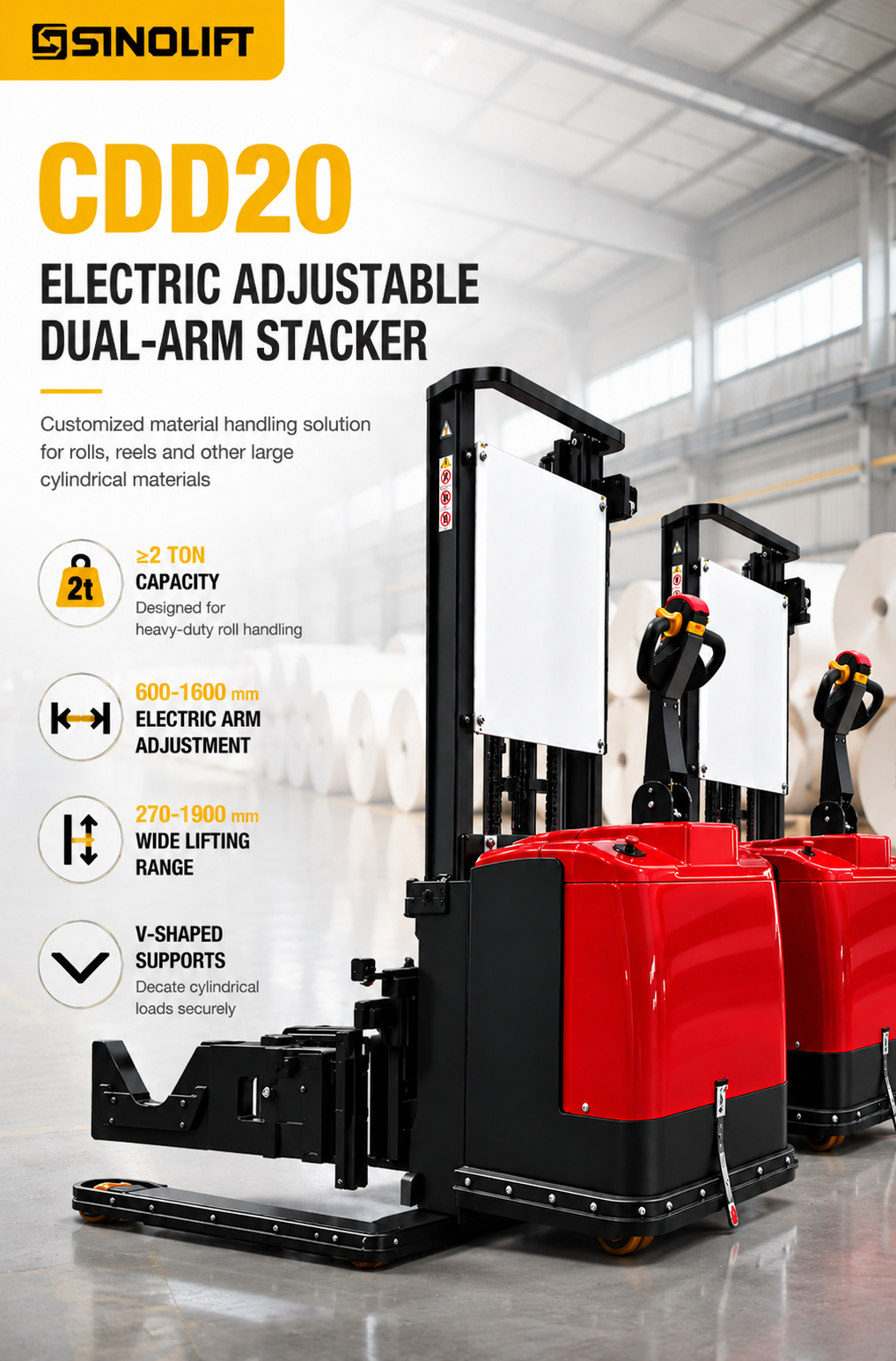 CDD20 Electric Adjustable Dual-Arm Stacker