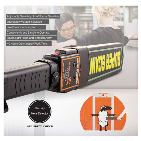 Low Sensitivity Super Scanner Metal Detector , Black Handheld Security Wand