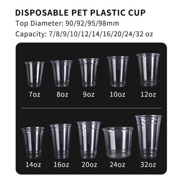 Lesense Custom logo Print Caliber 90mm 12/16/24 oz PET Plastic Cups for Cold Drink Beverages