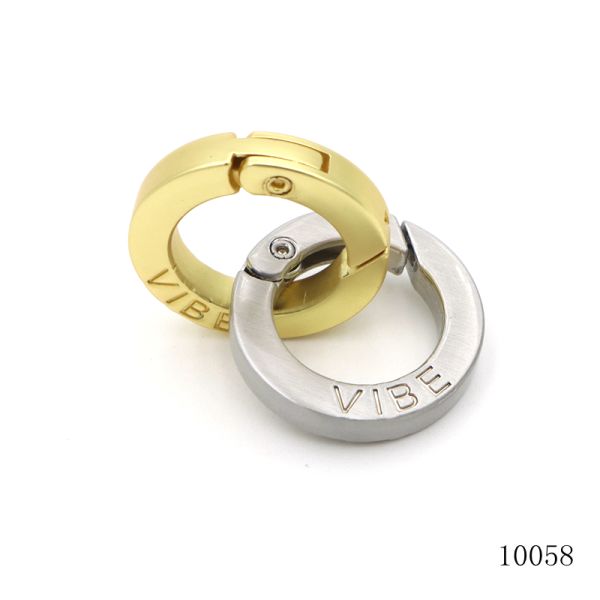 17mm Logo Engraved Round Spring Clasp Spring Openable Flat O Ring Carabiner for Kaychain