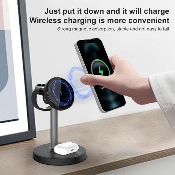 S11 3 in 1 Magnetic Wireless Charging Stand with Adjustable Charging Angle and USB Type-C Input Interface