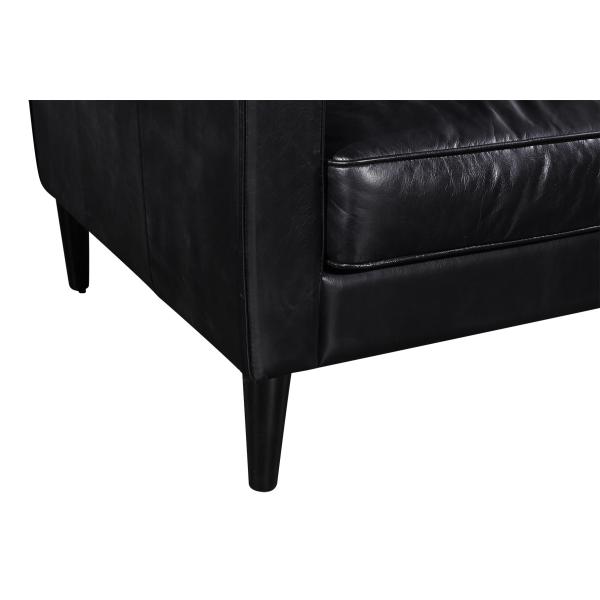 Square Shape 2 Seater Black Leather Couch Iron Painted Legs High - Elastic Sponge