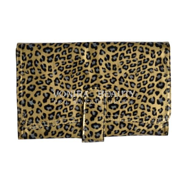 Large Capacity Leopard Pattern Makeup Brush Roll Bag Pen Holder Case Handy Clutch