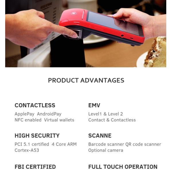 CDMA GPRS Android Pos Terminal ISO18092 NFC Wireless 4G 4 PSAM