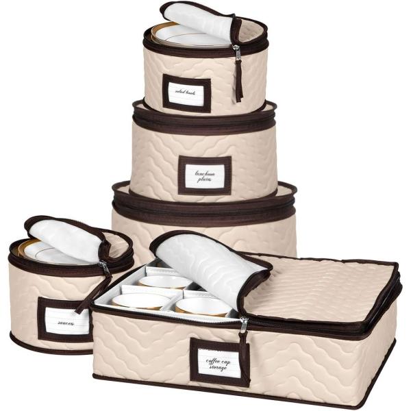 China Storage Containers 5-Piece Set Moving Boxes For Dinnerware, Glasses, Plates, Mugs And Saucers Sturdy Quilted