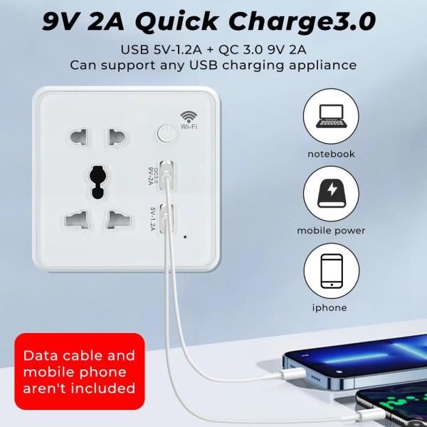 Glomarket Tuya Wifi Smart Sockets Usb Charger Electrical Plug Socket Remote Control With Alexa Google For Smart Home