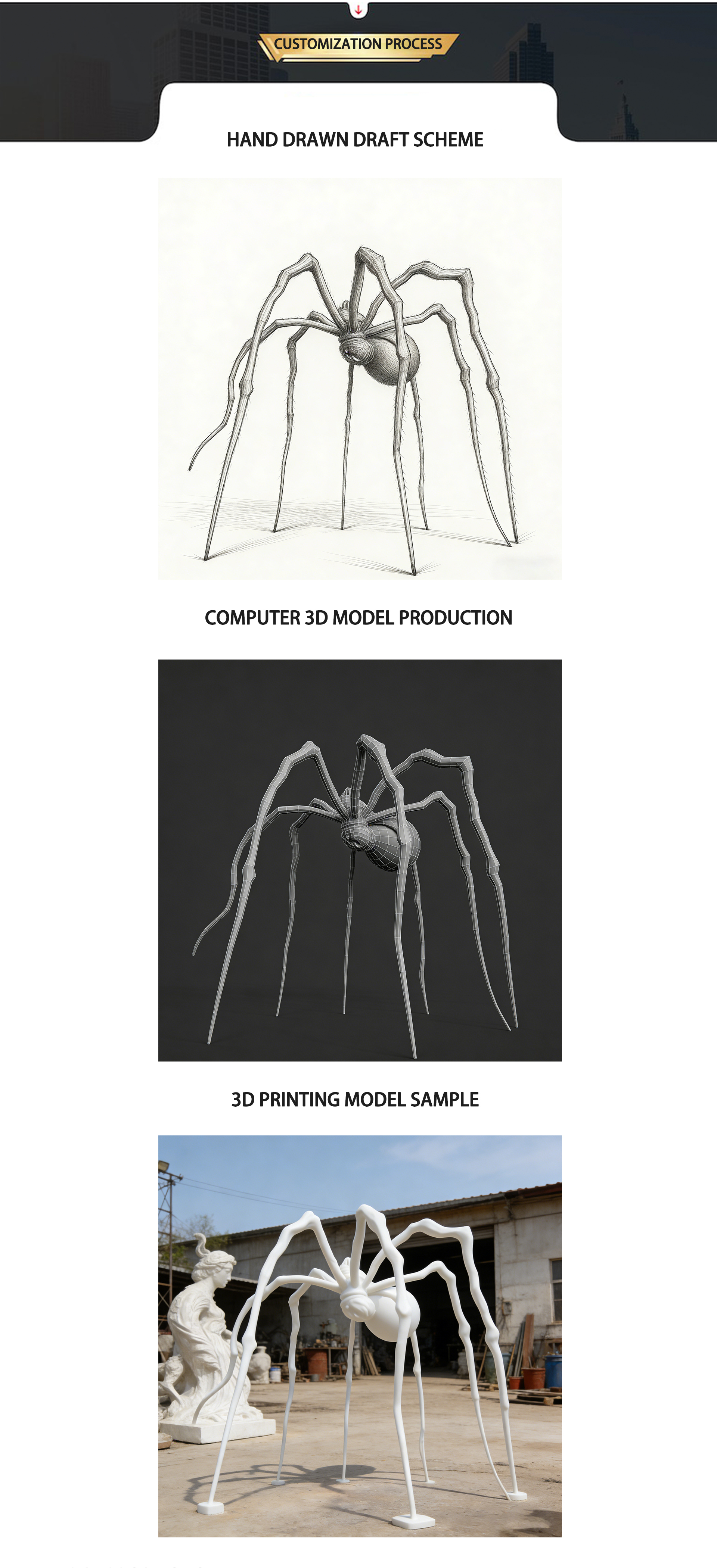 Casting custom sized black large copper bronze spider statues, suitable for squares or gardens