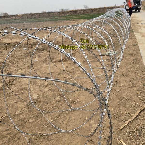 Temporary & Recyclable Easy-Install Hot-Dipped Galvanized Cross-Type Razor Wire Fence for Border / Factory Protection