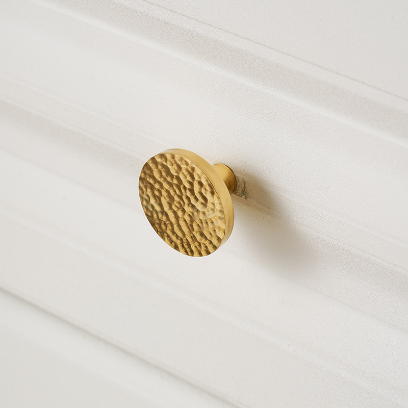 Hot Sales Modern Solid Brass Hammered Style Bright Gold Handles Knobs for Cabinets Wardrobes Drawers-Durable & Easy Installation