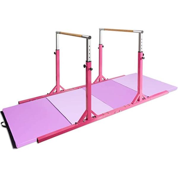 Double Horizontal Bars, Junior Gymnastic Training Parallel Bars W/11-Level 38-55" Adjustable Heights, 264lbs Capacity, I