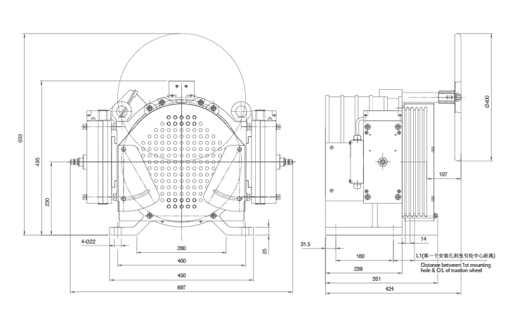 2:1 Traction Ratio 1.0~1.75m/s Speed Compact Structure Elevator Gearless Motor Replacement Parts