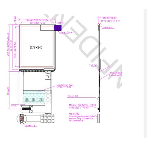 1.45 Inch Oled Touch Screen Module 272X340 24PINS MIPI Interface Driving IC RM67160