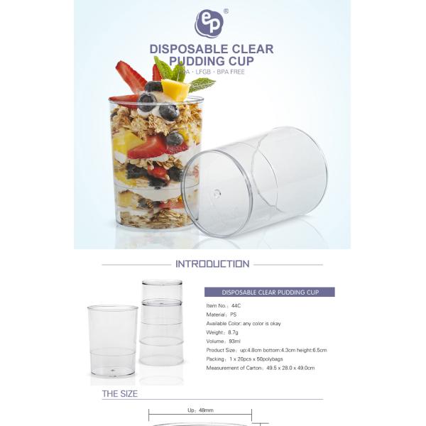 High quality reusable 93ml disposable plastic yogurt cup for different foods