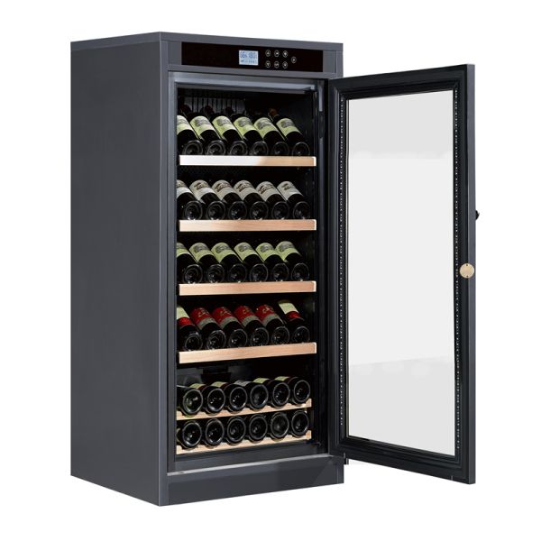 Modern Solid Wood Kitchen Wine Cooler Cabinet with Digital Touch Control Panel and Double-Pane Tempered Glass Door