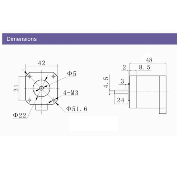 NEMA17 0.34N.m 1.8° Step angle 2 Phase Stepper Motor high Precision