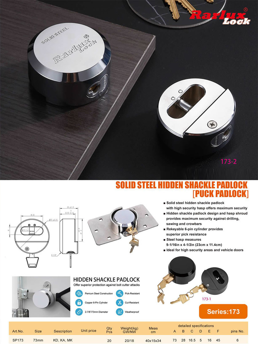 SOLID STEEL HIDDEN SHACKLE PADLOCK [PUCK PADLOCK]