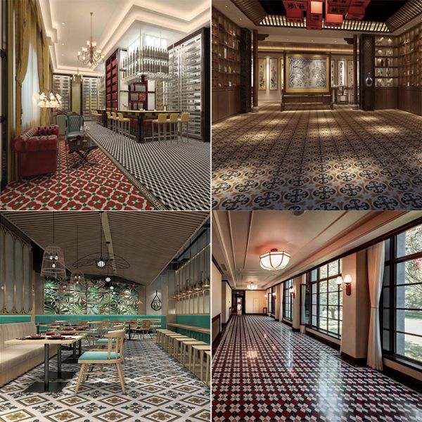 Handmade Encaustic Cement Tiles Floor & Wall Tile Solid Texture Unique Flower Design for Hotel Cafe Interior Use 200x200mm