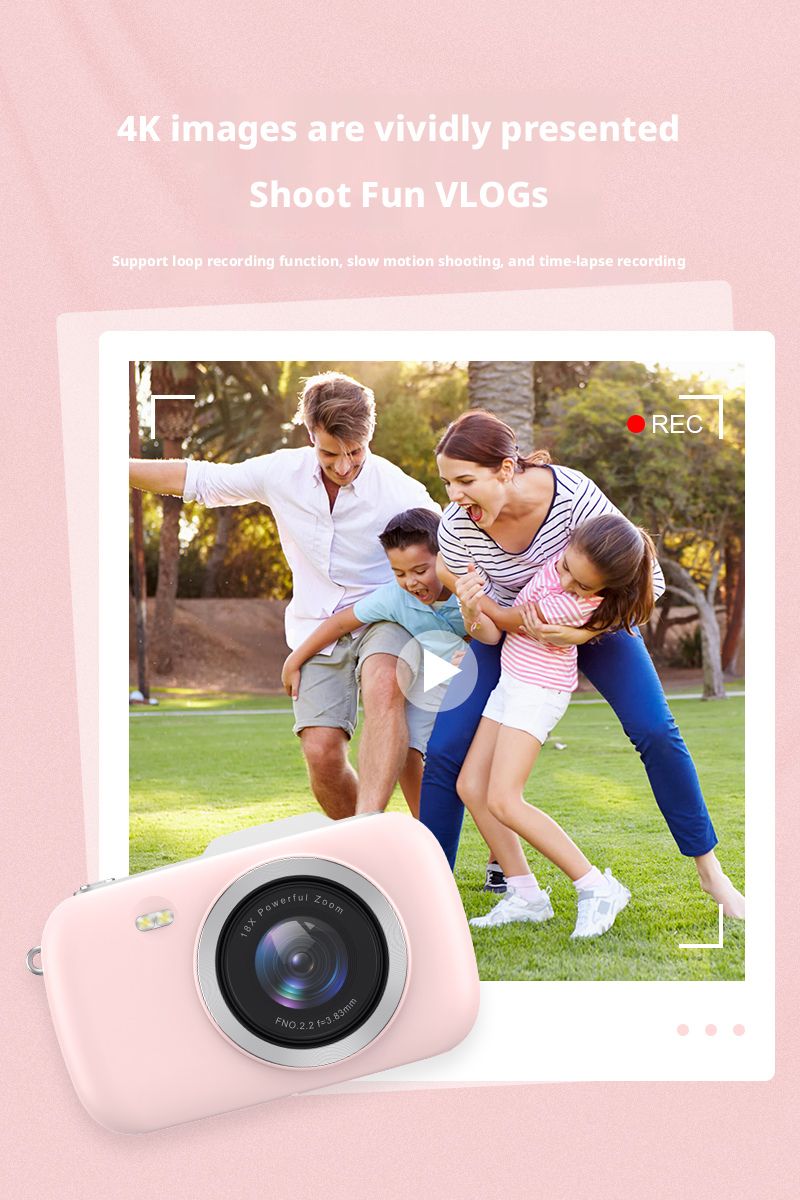DLC 64MP 4K Vlogging Camera 16x Optical Zoom CCD Sensor Autofocus Multiple Filters Rechargeable Compact for Students Travel