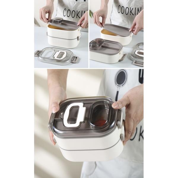 Food-Grade PP Plastic And Stainless Steel Bento Box Stackable Leak-Proof Double Layer