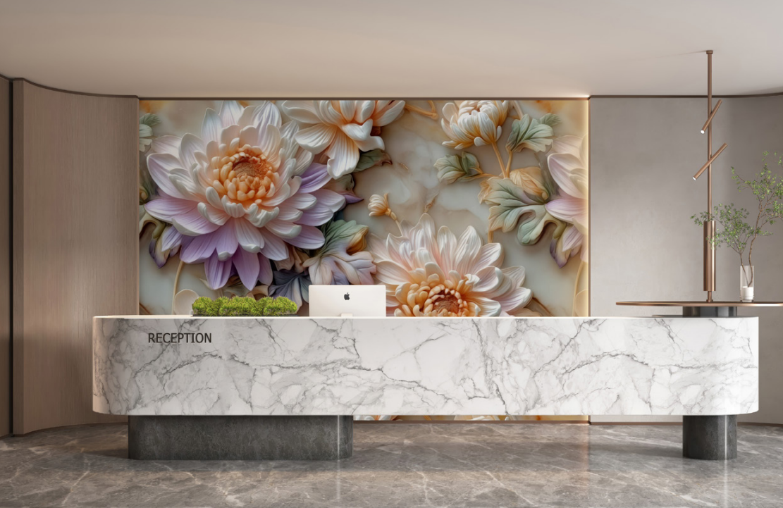 3D Relief PVC Embossed Wall Panel Custom Vivid Patterns Reception Area